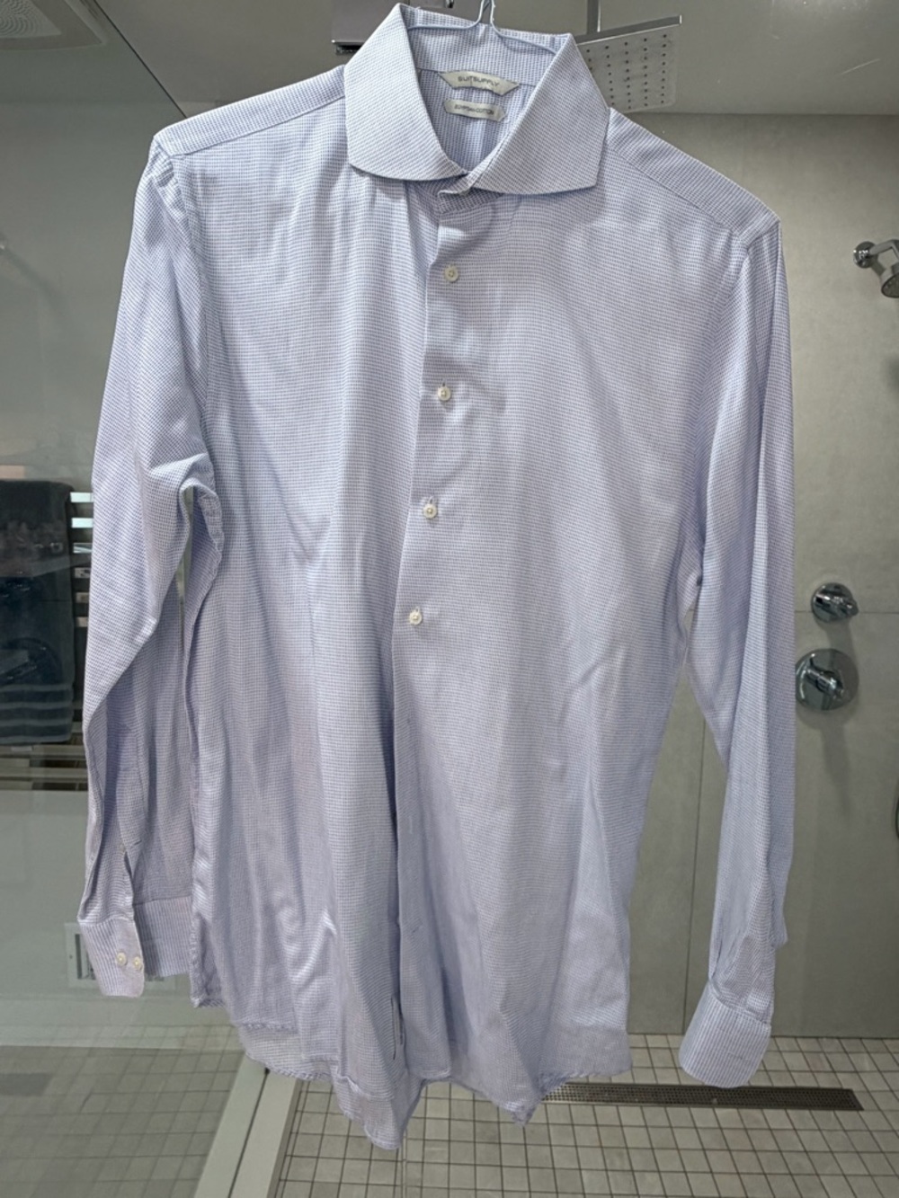 Suitsupply Light Blue Micro-Check Dress Shirt 42 16.5